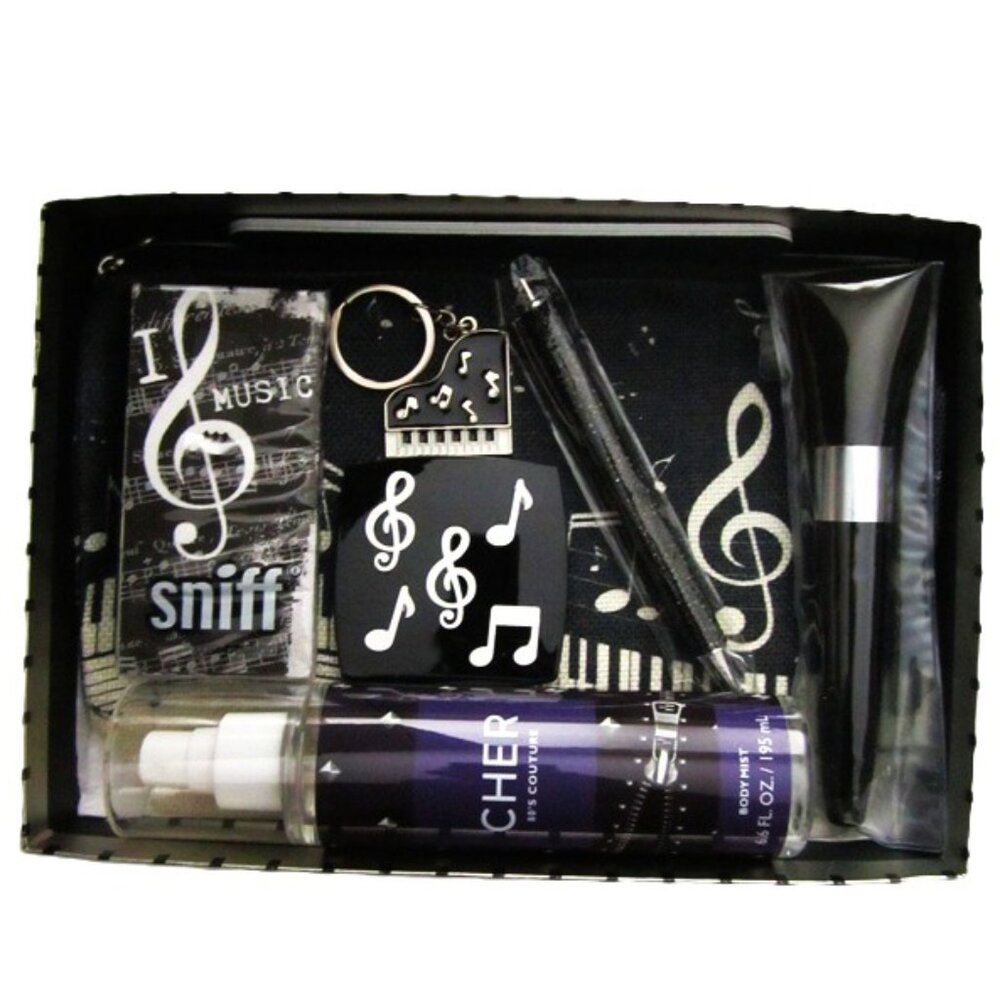 Cosmetic Bag Set Music Notes Set with 80's Cher Body Mist